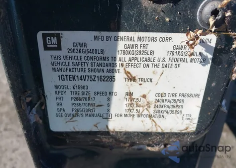 2005 GMC Sierra 1500 Work Truck z USA, uszkodzony, nr VIN 1GTEK14V75Z162285